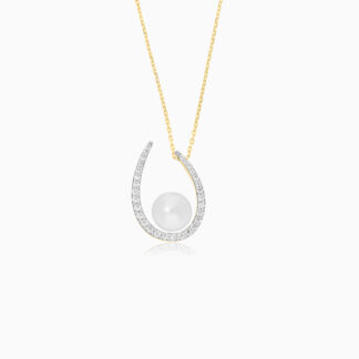 18k yellow gold necklace with pearl and zircon stones