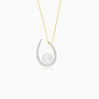 18k yellow gold necklace with pearl and zircon stones