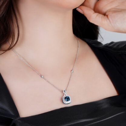 18K White Gold Necklace  featuring a stunning Natural Diamond and London Blue Topaz stones - Image 2