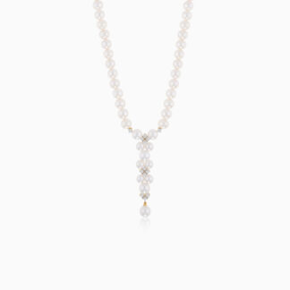 18K YELLOW GOLD NECKLACE DECORATED WITH ZIRCON STONES AND PEARLS