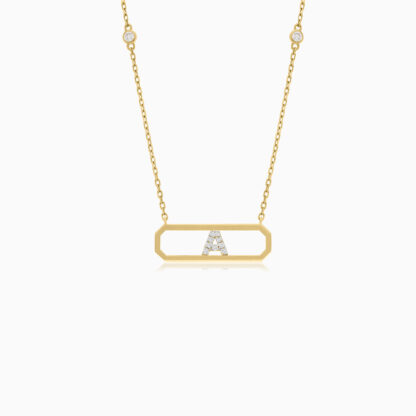 18k yellow gold necklace letter A with natural diamond