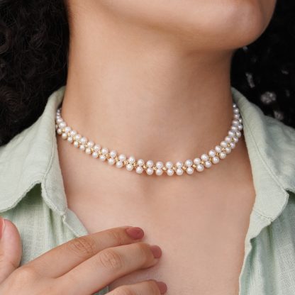 18K YELLOW GOLD CHOKER WITH PEARLS - Image 2