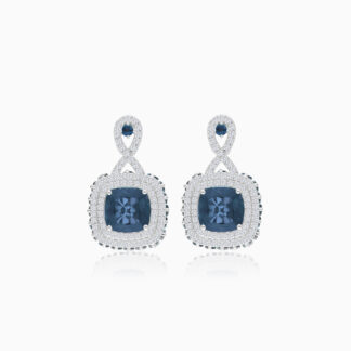 18K White Gold Earring featuring a stunning Natural Diamond and london Blue Topaz stones