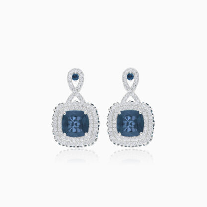 18K White Gold Earring featuring a stunning Natural Diamond and london Blue Topaz stones