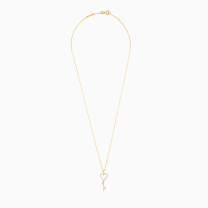 Exquisite 18K Yellow Gold Heart Key Necklace with Natural Diamonds - Dunyati Collection