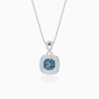 18K White Gold Necklace featuring a stunning Natural Diamond and london Blue Topaz stones