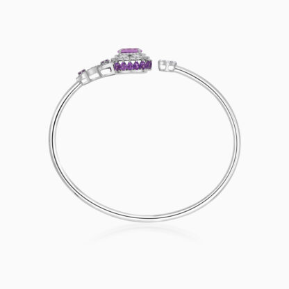 18K White Gold Bangle featuring a stunning Natural Diamond and amethyst