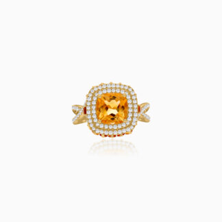 18K White Gold Ring featuring a stunning Natural Diamond and Citerin