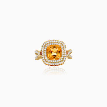 18K White Gold Ring featuring a stunning Natural Diamond and Citerin