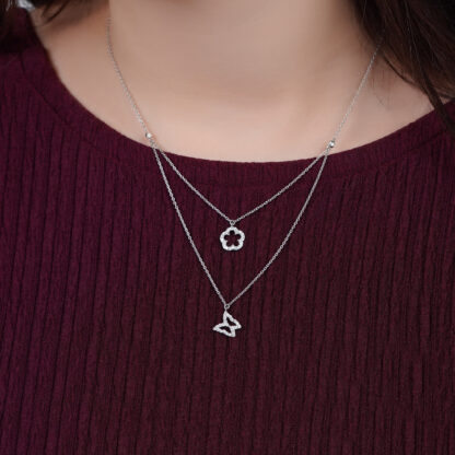 18k white gold double layered diamond necklace