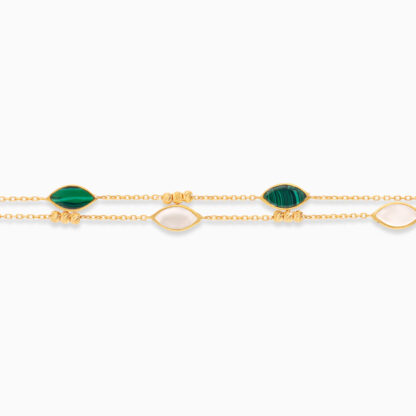 18k yellow gold bracelet two-layer oval shapes decorated by mother of pearl and malachite stones