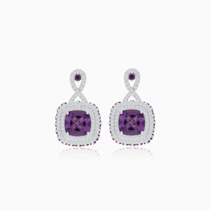 18K White Gold Earrings featuring a stunning Natural Diamond and amethyst