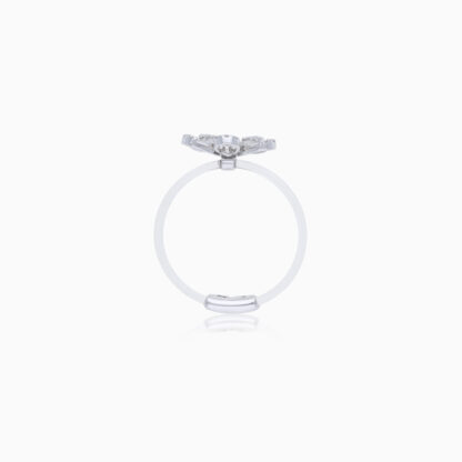 18K WHITE GOLD RING FLOWER- SHAPE DECORATED WITH BAGUETTE NATURAL DIAMOND STONES