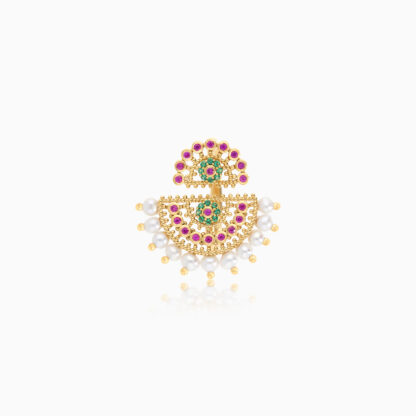 18k yellow gold Ring decorated with pearls and artificial stones from shnaf collection - Image 2