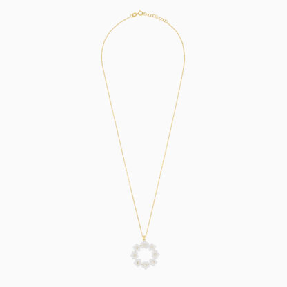 18K YELLOW GOLD NECKLACE WITH (MOP) FLOWER SHAPES AND ZIRCON STONES