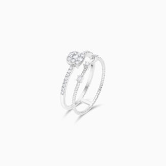 18K WHITE GOLD DOUBLE BAND RING DECORATED WITH NATURAL DIAMOND STONES