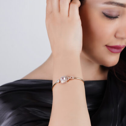 18K Rose Gold Bangle featuring a stunning Natural Diamond and Rose quartz stones - Image 2