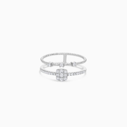 18K WHITE GOLD DOUBLE BAND RING DECORATED WITH NATURAL DIAMOND STONES
