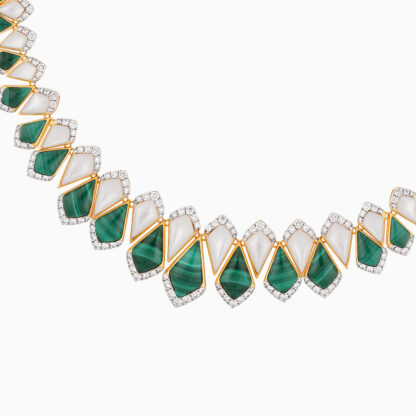 18K Yellow Gold Choker with Diamonds & Malachite – Mosaic Collection - Image 3