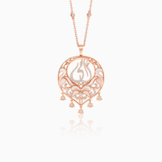 18K ROSE GOLD NECKLACE WITH MOTHER WORD IN THE CENTER DECORATED BY MOP AND NATURAL DIAMONDS
