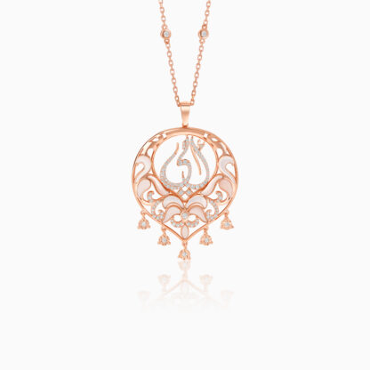 18K ROSE GOLD NECKLACE WITH MOTHER WORD IN THE CENTER DECORATED BY MOP AND NATURAL DIAMONDS
