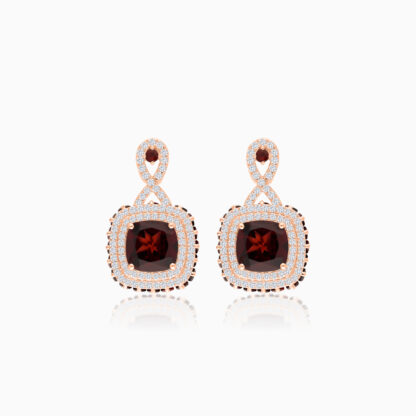 18K Rose Gold Earrings featuring a stunning Natural Diamond and Garnet stones