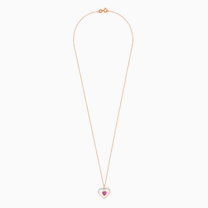 18K ROSE GOLD NECKLACE WITH HEART SHAPED DECORATED BY NATURAL DIAMOND AND PINK TOPAZ IN THE CENTER
