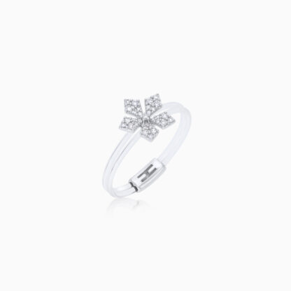 18K WHITE GOLD RING SNOWFLAKE SHAPE DECORATED WITH NATURAL DIAMOND STONES