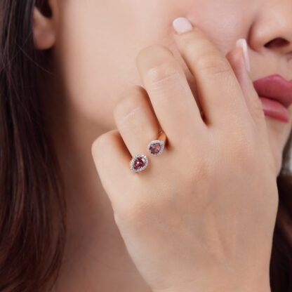 18K Rose Gold Open Ring with Tourmaline Stones and natural diamond - Image 2