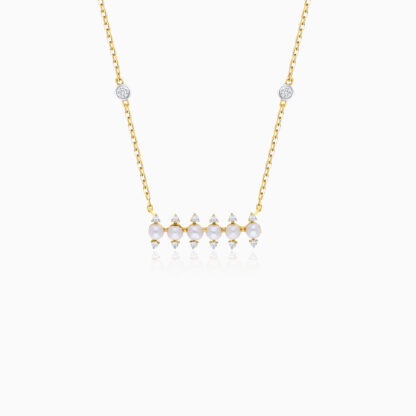18K Yellow Gold Necklace with Pearl and Natural Diamond