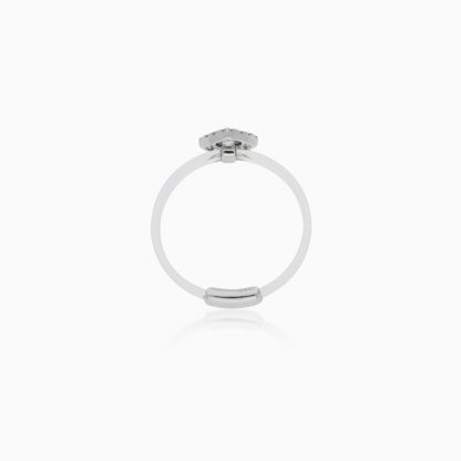 18K White Gold Ring with Fish Thread Band & Natural Diamonds – Floats Collection - Image 4