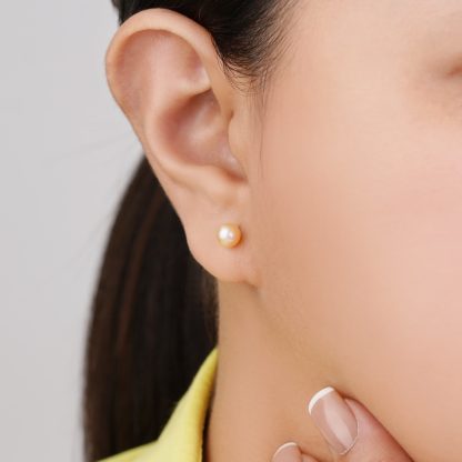 18K YELLOW GOLD EARRINGS WITH PINK PEARL - Image 2