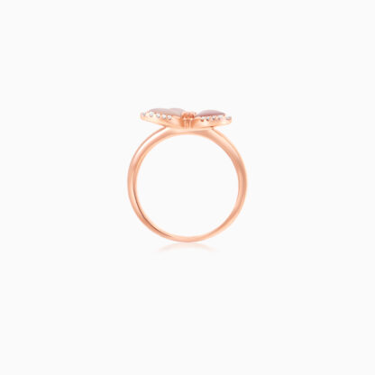 18k Rose gold ring butterfly shape decorated with Mother of pearl and natural diamond stones