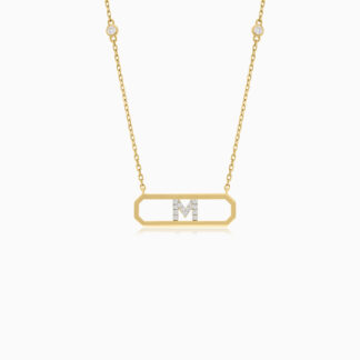 18k yellow gold necklace letter M with natural diamond