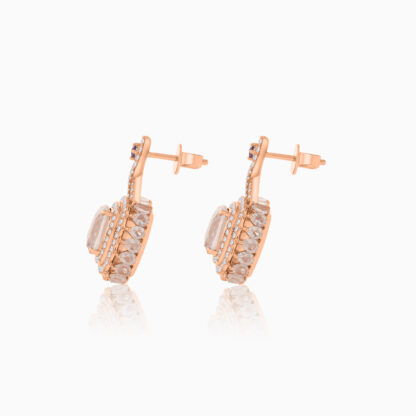 18K Rose Gold Earrings featuring a stunning Natural Diamond and Rose quartz stones