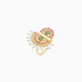 18k yellow gold ring decorated with pearls and artificial stones from shnaf collection