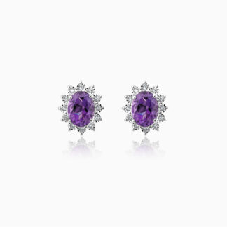 18k 18k DIAMOND WHITE GOLD NATURAL AMYTHEST EARRING