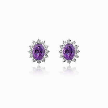 18k 18k DIAMOND WHITE GOLD NATURAL AMYTHEST EARRING
