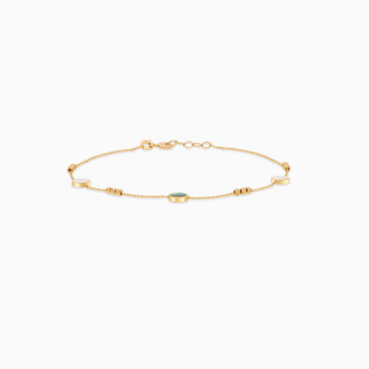 18k yellow gold bracelet with round shapes decorated by mother of pearl and malachite stones