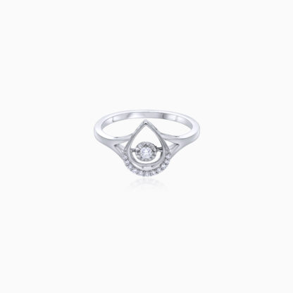 18K WHITE GOLD RING WITH A DROP SHAPE DECORATED WITH NATUARL DANCING DIAMOND