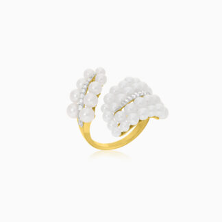 18K YELLOW GOLD RING WITH PEARLS AND ZIRCON STONES