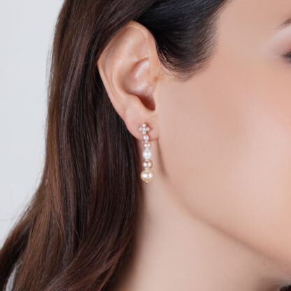 18K Yellow Gold Dangling Earrings with Multi-Color Pearls and Natural Diamonds - Image 2