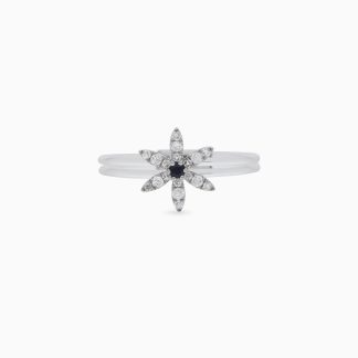 118K White Gold Ring with Diamonds and Sapphire – Floats Collection