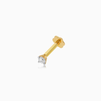 18k Yellow Gold Nose Pin with Single Natural Diamond
