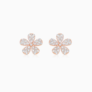 18k Rose gold Earrings flower shape decorated with natural diamond stones