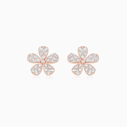 18k Rose gold Earrings flower shape decorated with natural diamond stones