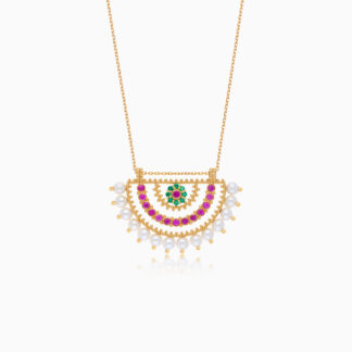 18k yellow gold necklace decorated with pearls and artificial stones from shnaf collection