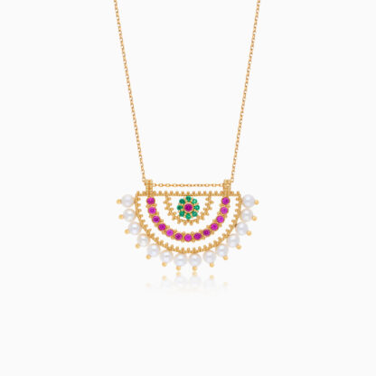 18k yellow gold necklace decorated with pearls and artificial stones from shnaf collection