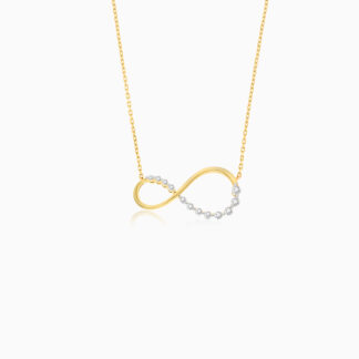 18k Yellow necklace Decorated with Natural Diamond, Infinity shap