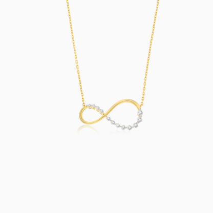 18k Yellow necklace Decorated with Natural Diamond, Infinity shap